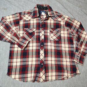 VINTAGE Wrangler Flannel Shirt Size XL Long Sleeve Pearl Snap Western Work Wear
